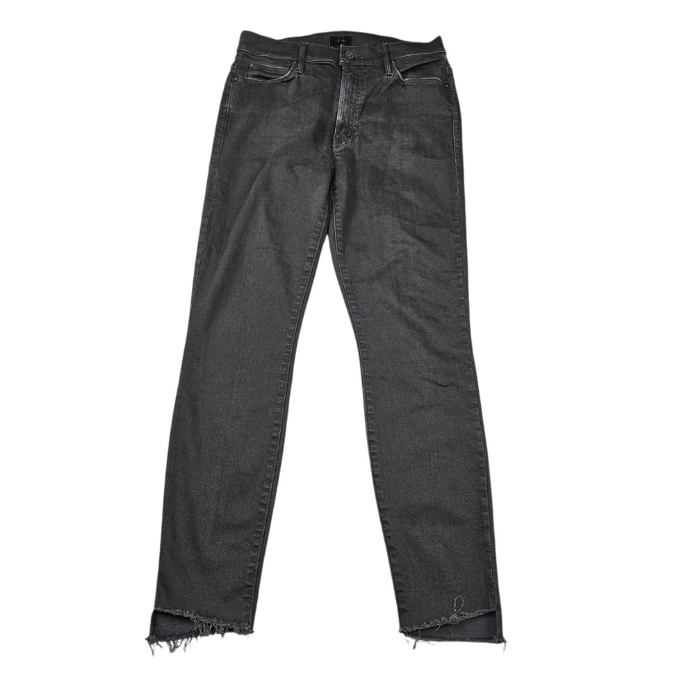 MOTHER Size 28 The Stunner Zip Ankle Step Fray Jeans Not Guilty Black High Rise